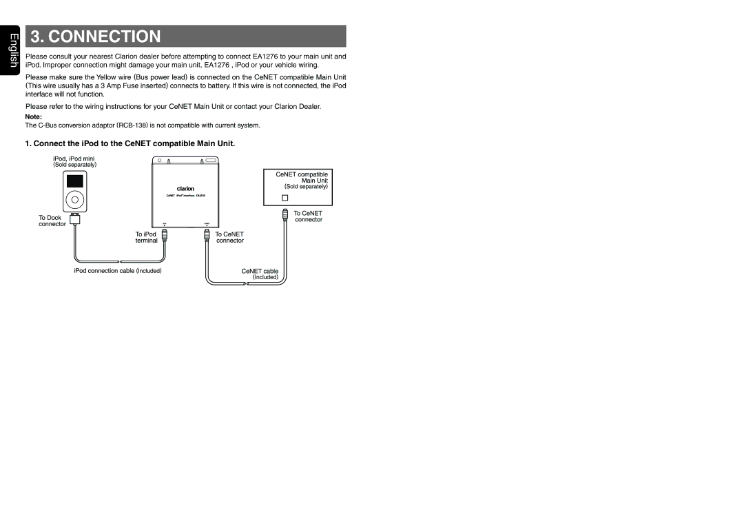 Clarion EA1276 owner manual Connection 