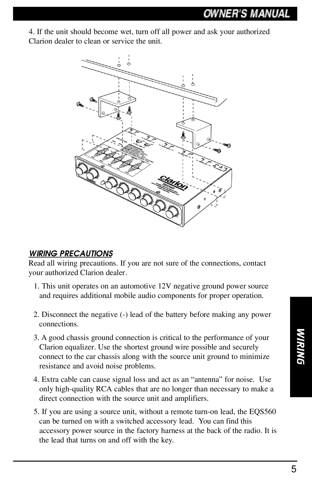 Clarion EQS560 manual Wiring Precautions 