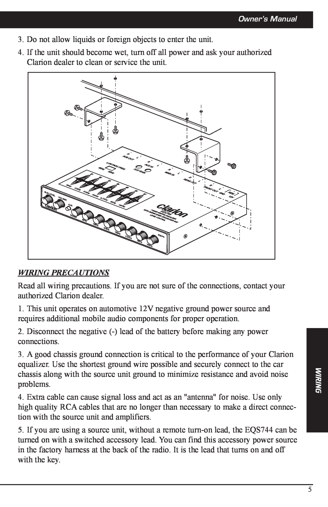Clarion EQS744 manual Wiring Precautions 