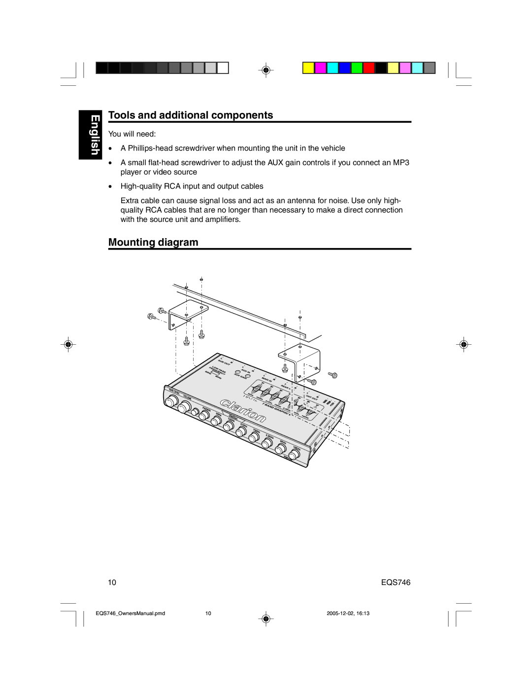 Clarion EQS746 owner manual Tools and additional components, Mounting diagram 