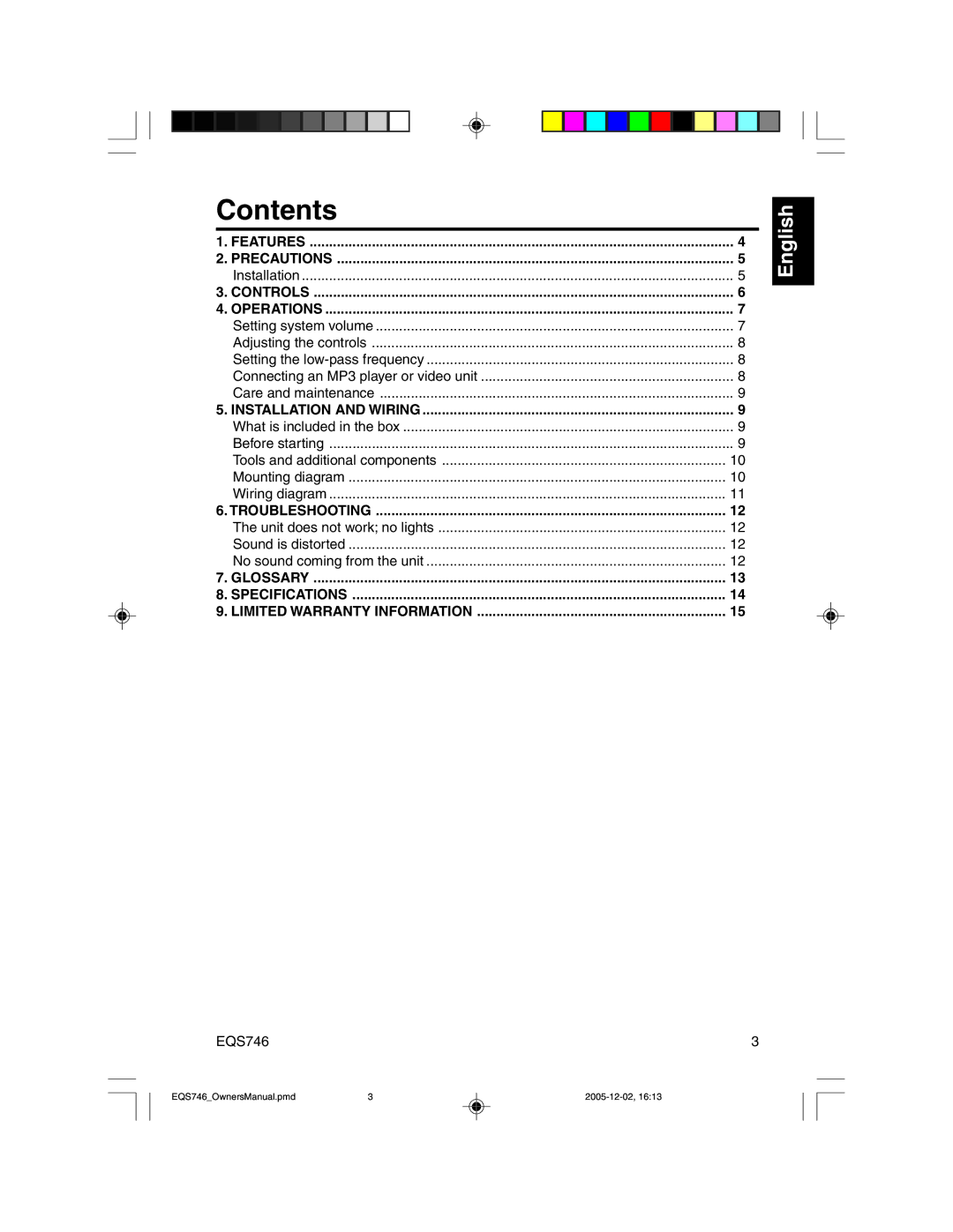 Clarion EQS746 owner manual Contents 