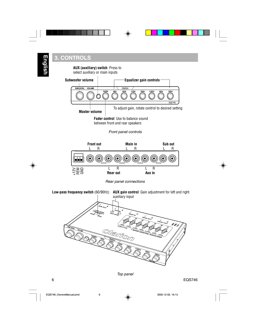 Clarion EQS746 owner manual Controls, Master volume 