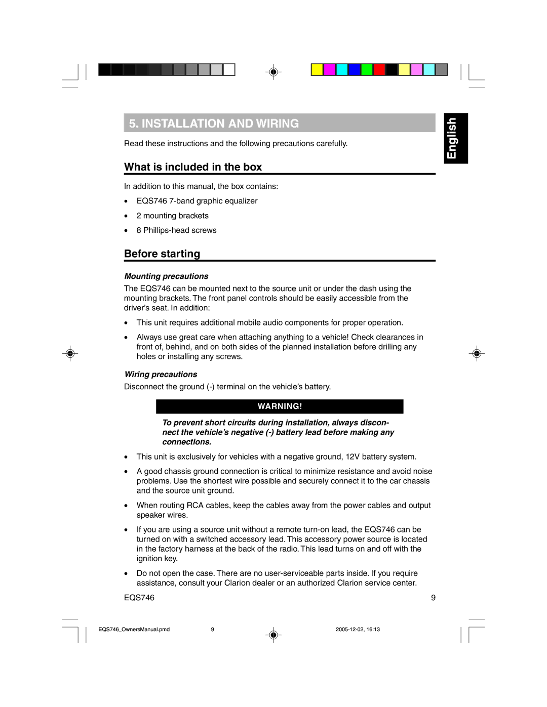 Clarion EQS746 owner manual Installation and Wiring, What is included in the box, Before starting 