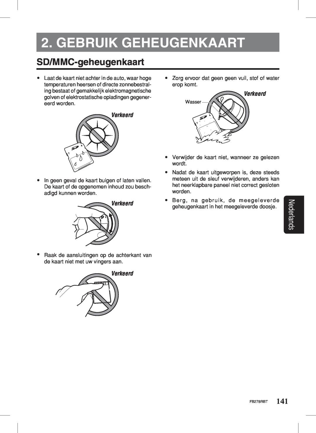 Clarion FB278RBT manual Gebruik Geheugenkaart, SD/MMC-geheugenkaart, Verkeerd, Nederlands 