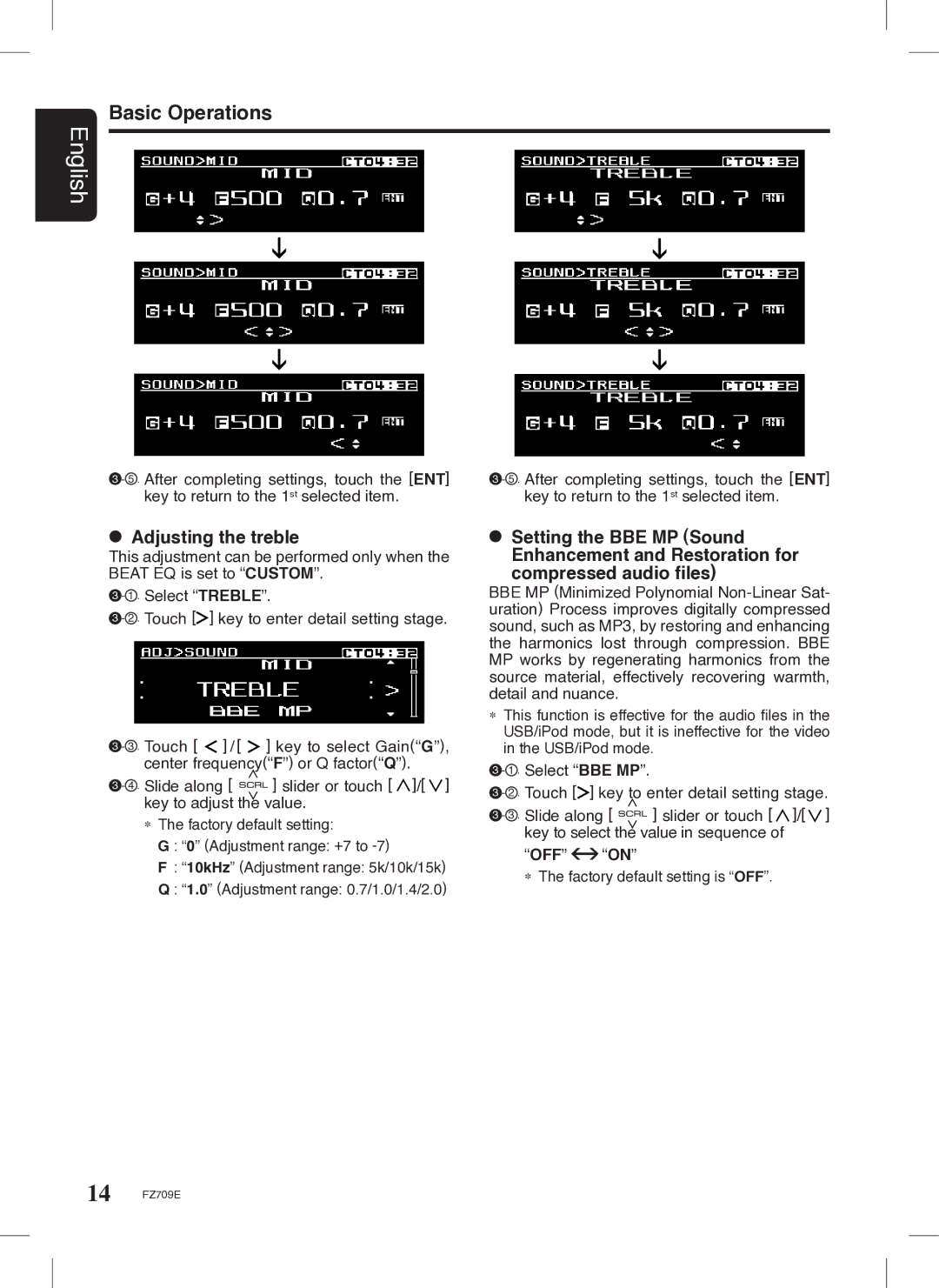 Clarion FZ709E owner manual Adjusting the treble 