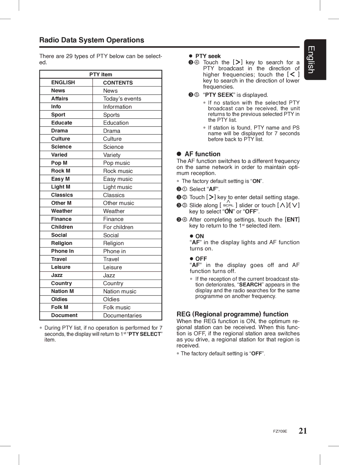 Clarion FZ709E owner manual AF function 