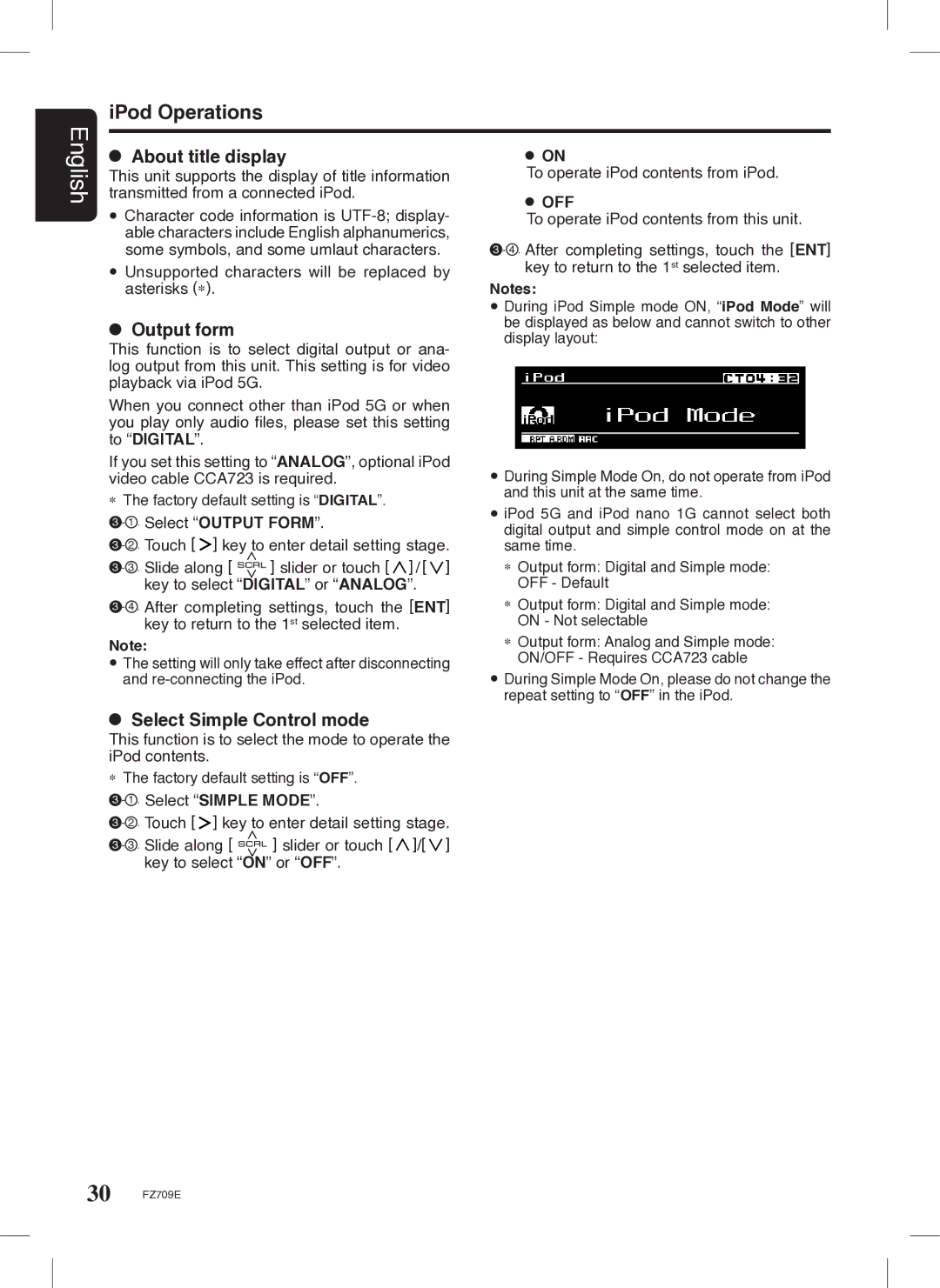 Clarion FZ709E owner manual About title display, Output form, Select Simple Control mode 