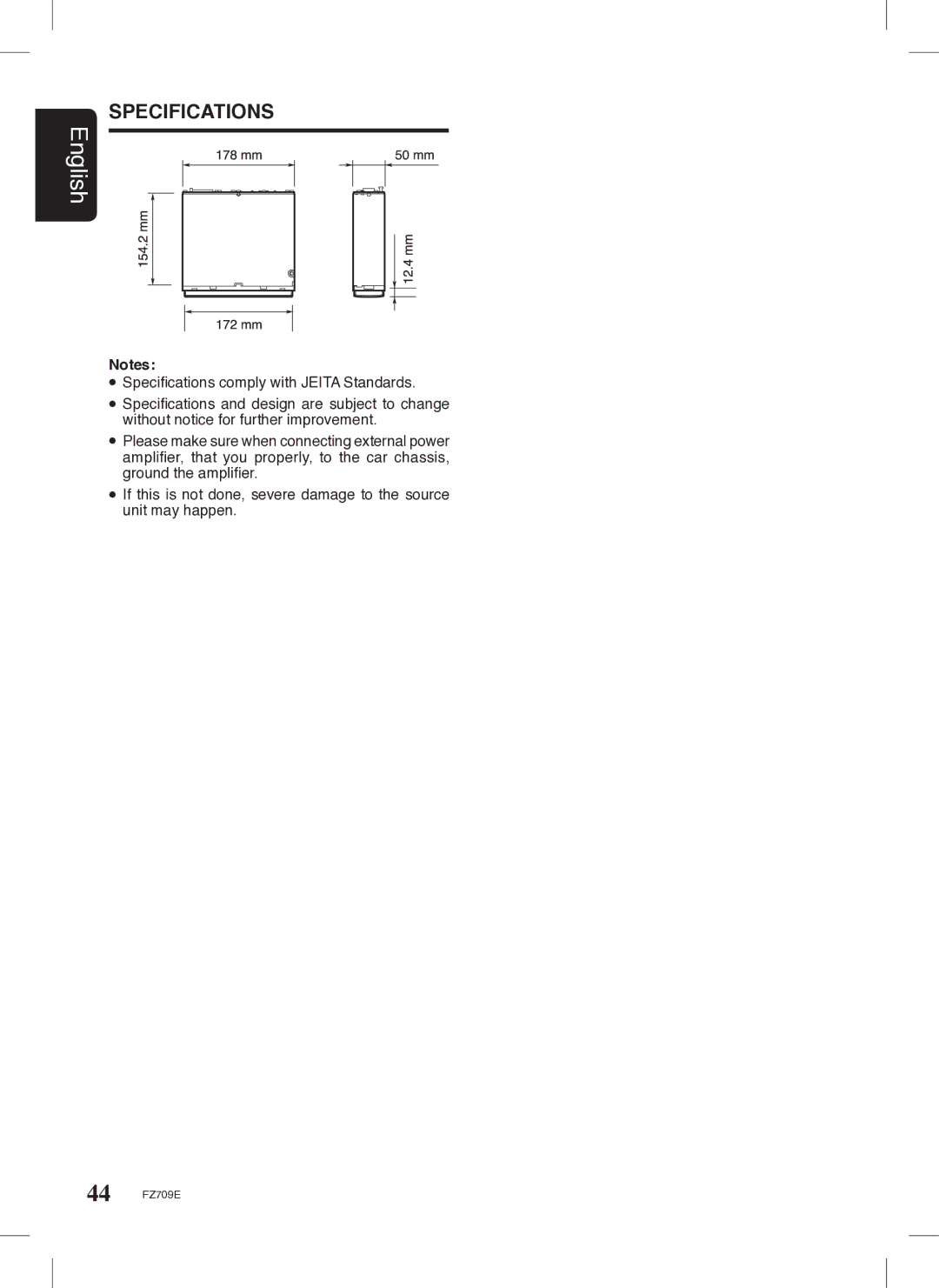 Clarion FZ709E owner manual Specifications 