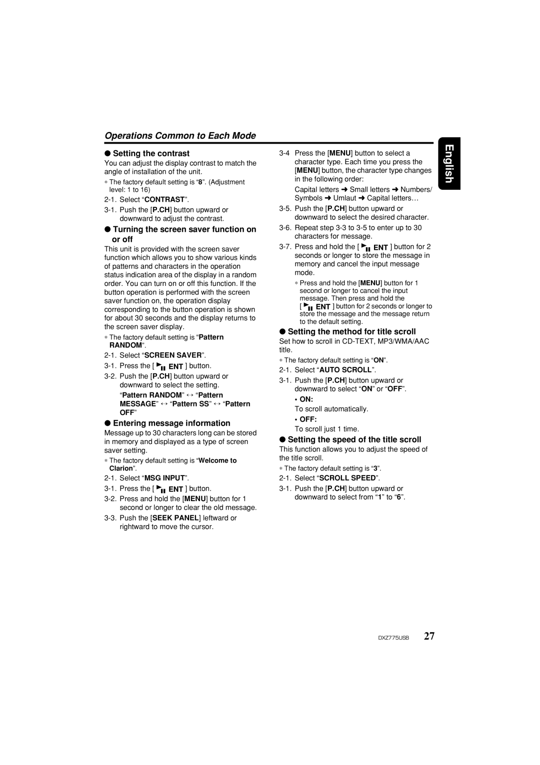 Clarion iDXZ775USB owner manual Operations Common to Each Mode 