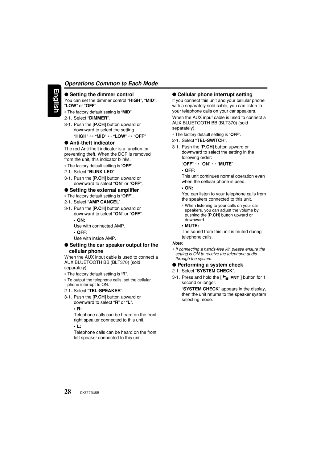 Clarion iDXZ775USB owner manual Setting the dimmer control, Anti-theft indicator, Setting the external amplifier 