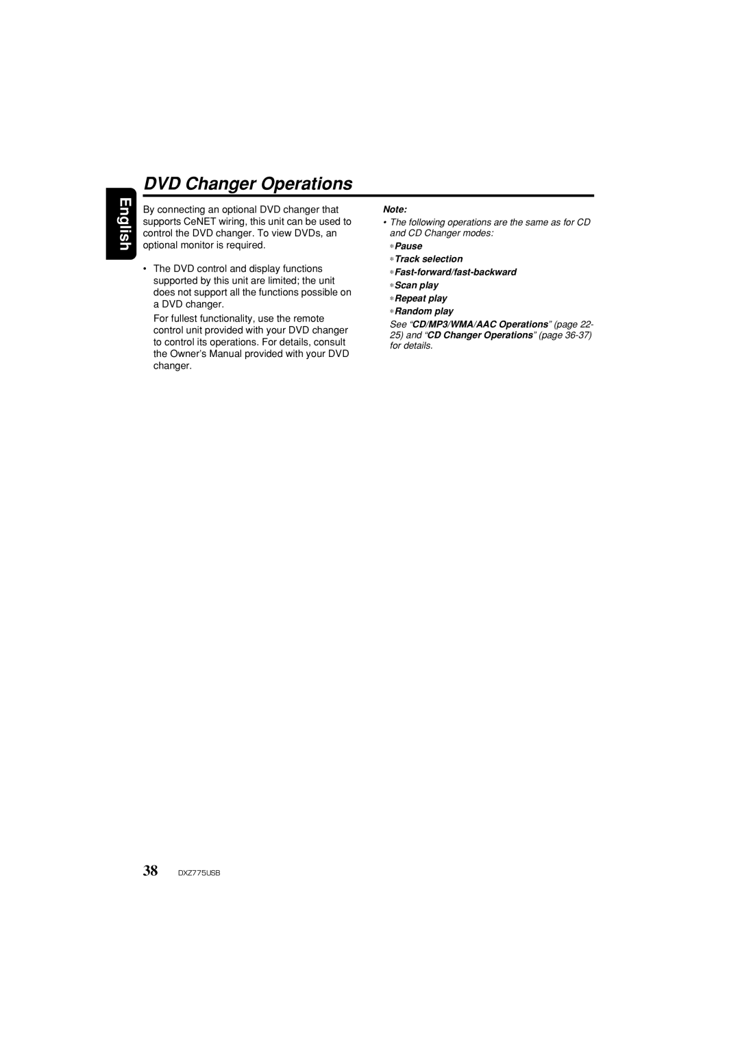 Clarion iDXZ775USB owner manual DVD Changer Operations 