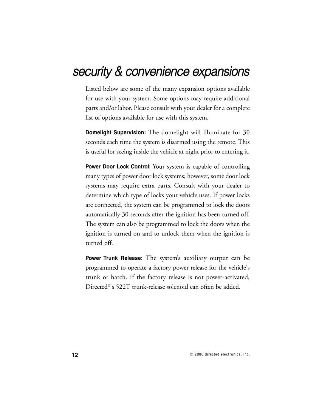 Clarion K20 manual Security & convenience expansions 