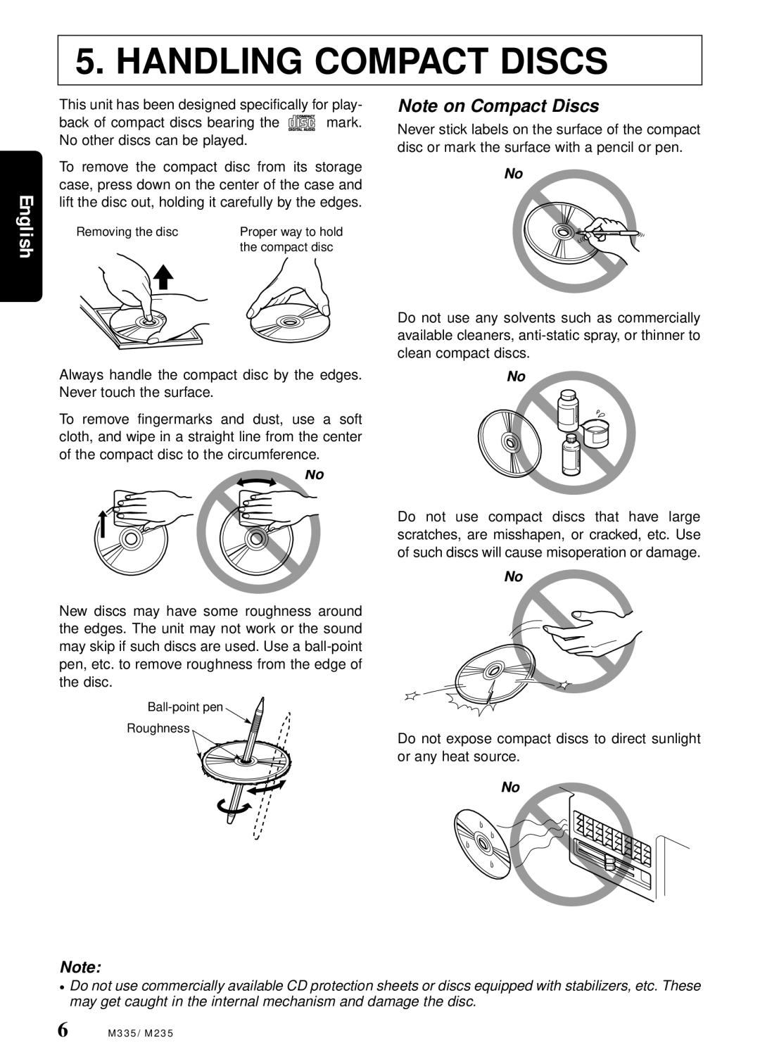 Clarion M235, M335 manual Handling Compact Discs 