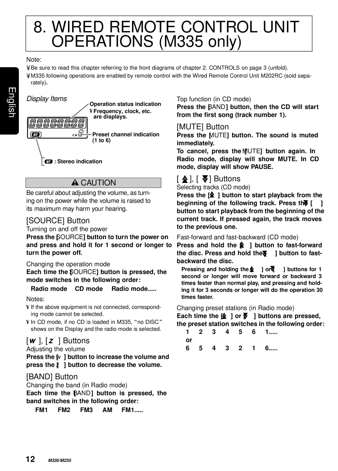 Clarion M235, M335 manual Mute Button, Source Button, Buttons, Band Button 