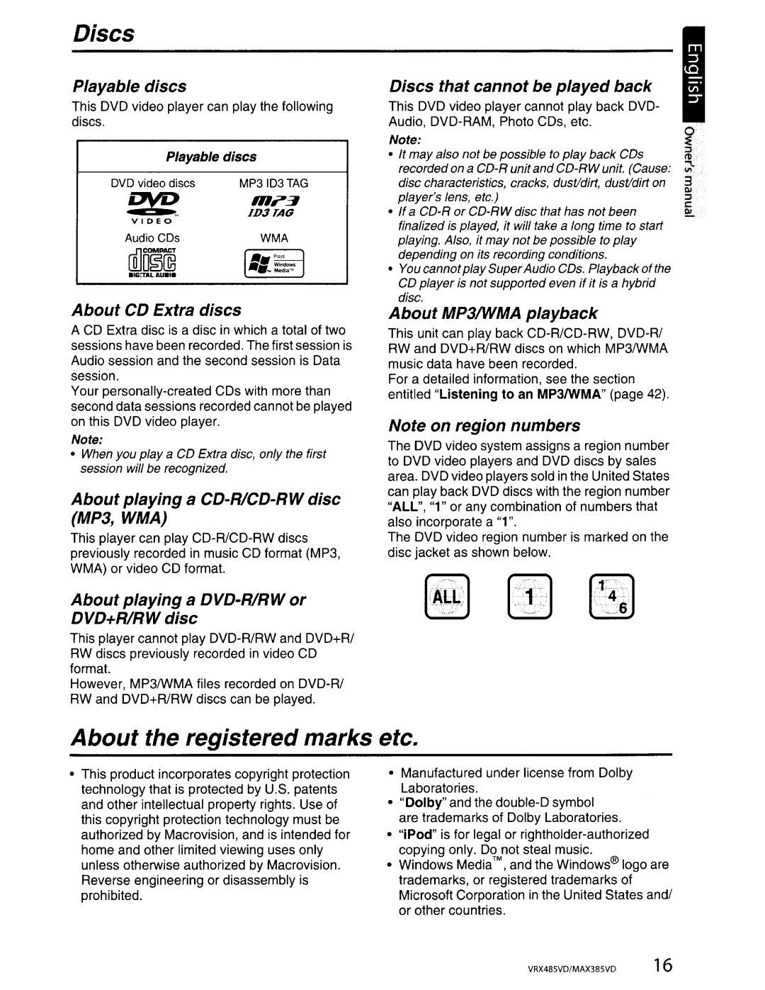 Clarion MAX385VD Playable discs, About CD Extra discs, About playing a CD-R/CD-RW disc MP3, WMA, About MP3IWMA playback 