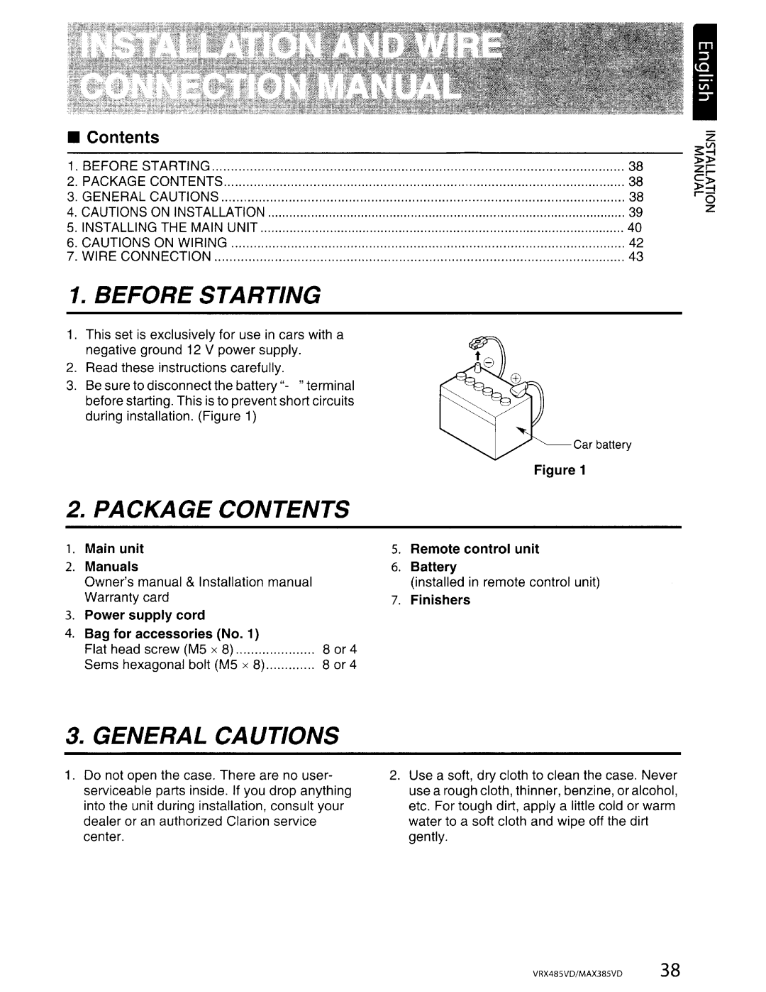 Clarion MAX385VD, VRX485VD installation manual Before Starting 