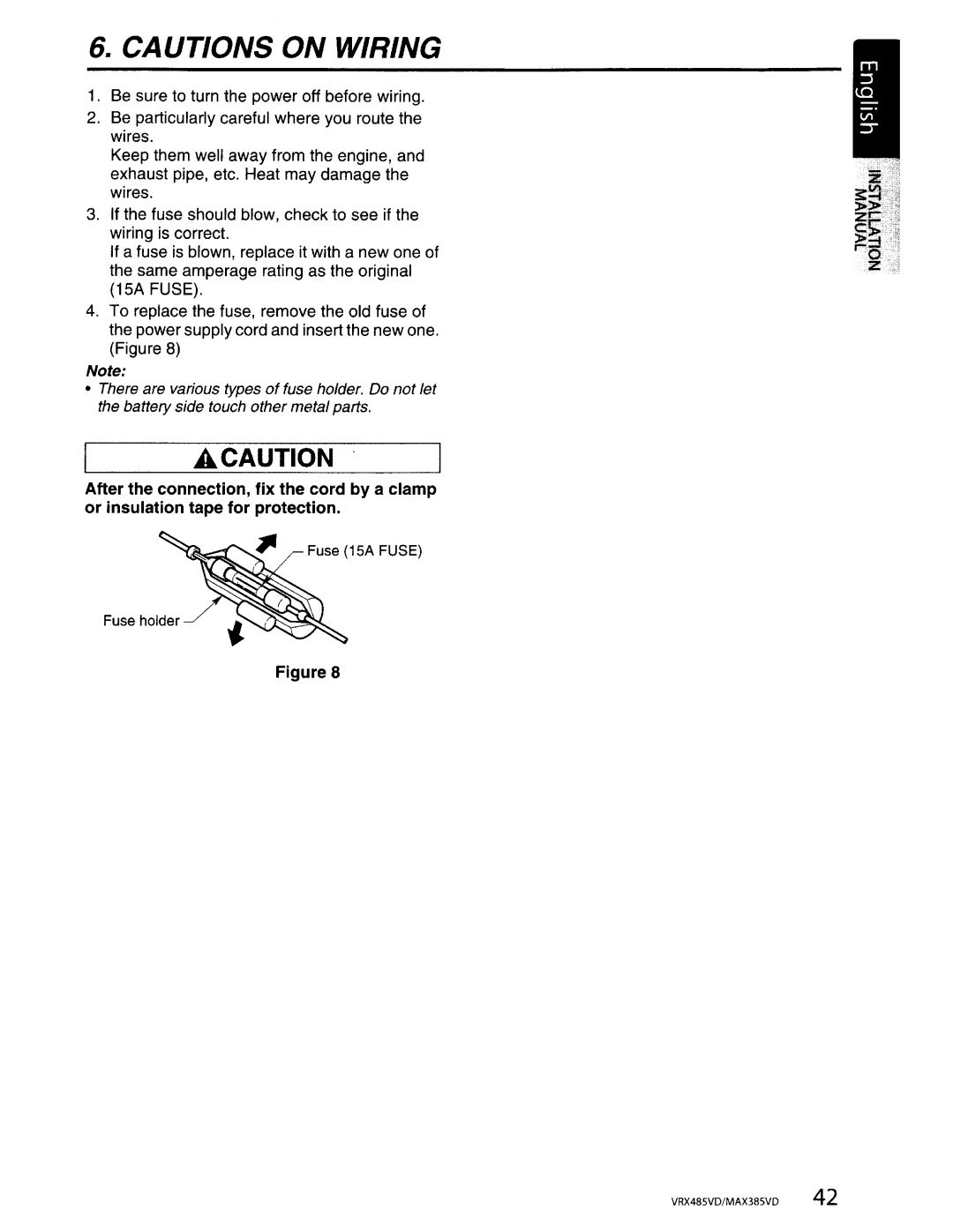 Clarion MAX385VD, VRX485VD installation manual Fuse 15A Fuse Fuse holder 