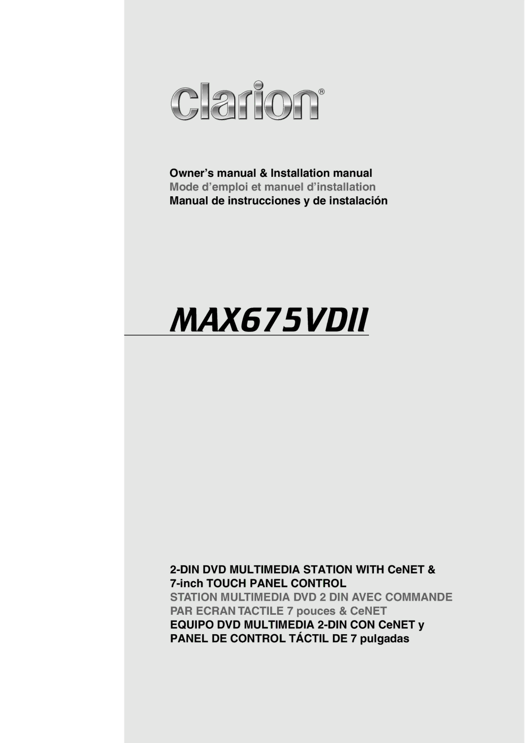 Clarion MAX675VDII owner manual 