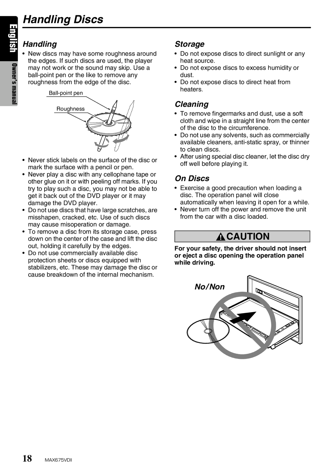 Clarion MAX675VDII owner manual Handling Discs 