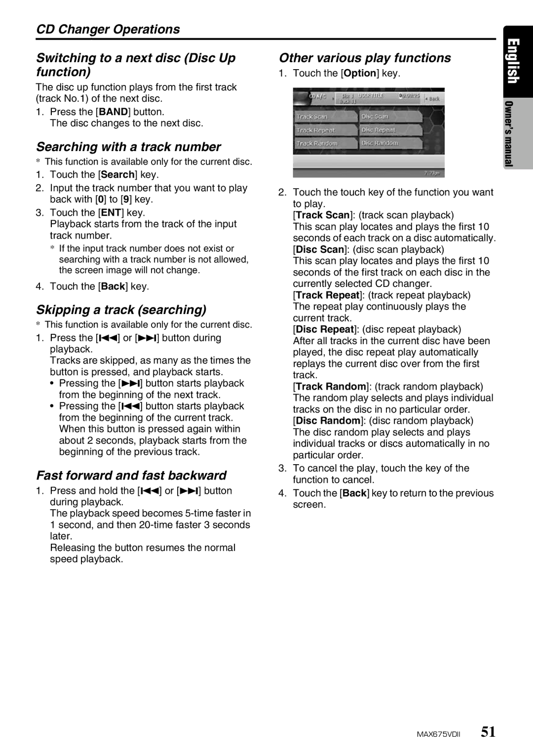 Clarion MAX675VDII owner manual Searching with a track number 