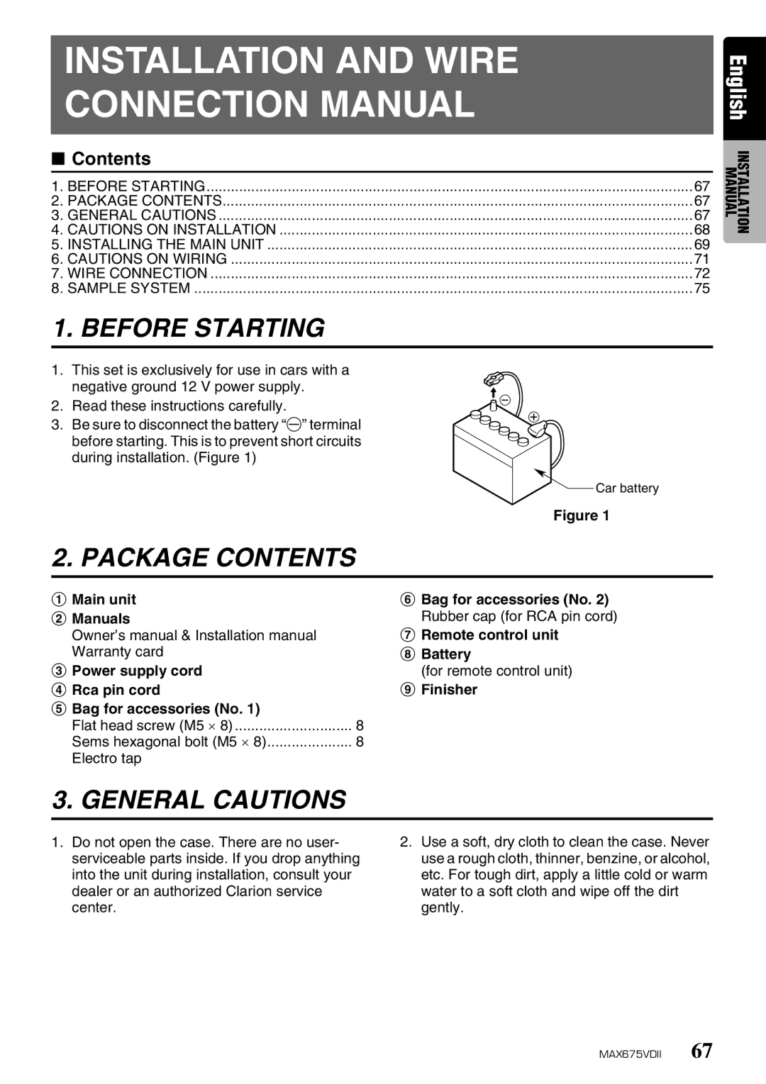 Clarion MAX675VDII owner manual Installation and Wire Connection Manual 