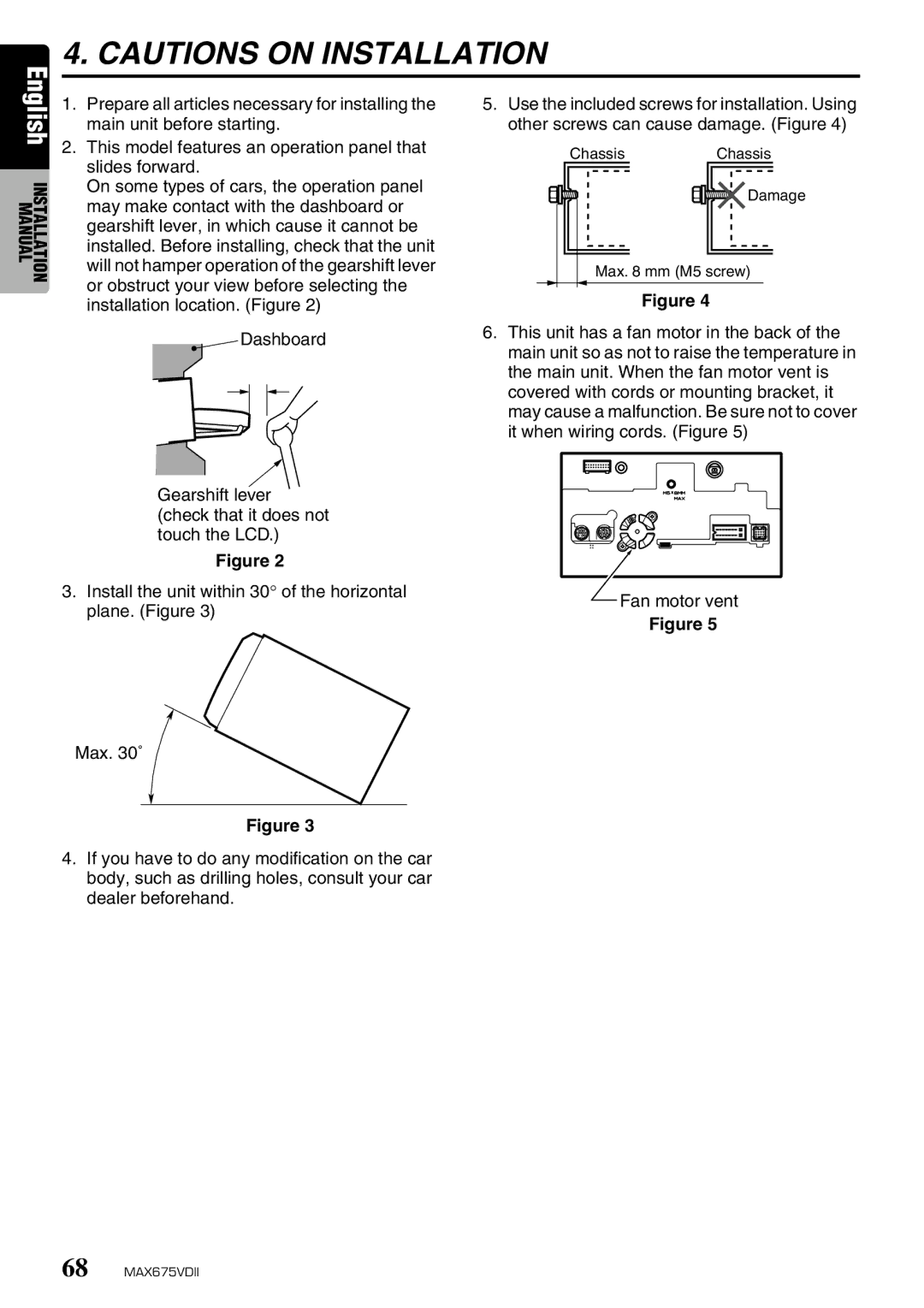 Clarion MAX675VDII owner manual English Installation Manual 