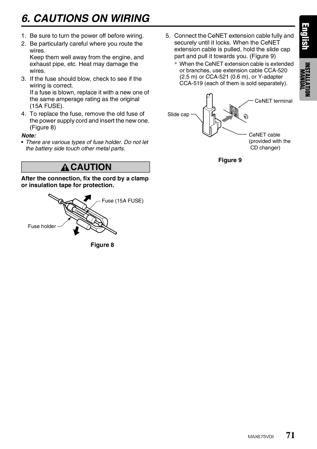 Clarion MAX675VDII owner manual Fuse 15A Fuse Fuse holder 