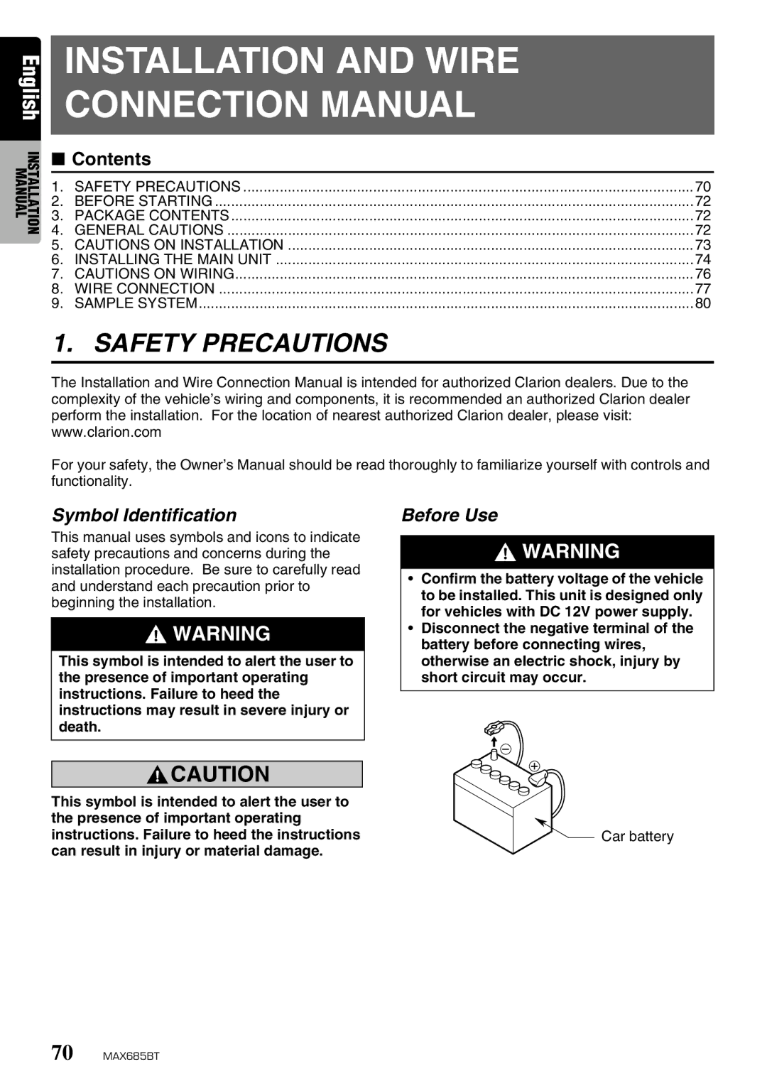 Clarion MAX685BT owner manual Symbol Identification, Before Use 