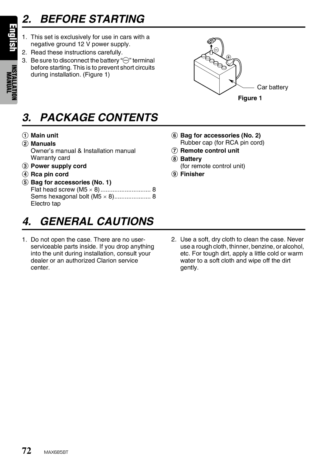 Clarion MAX685BT owner manual Before Starting 