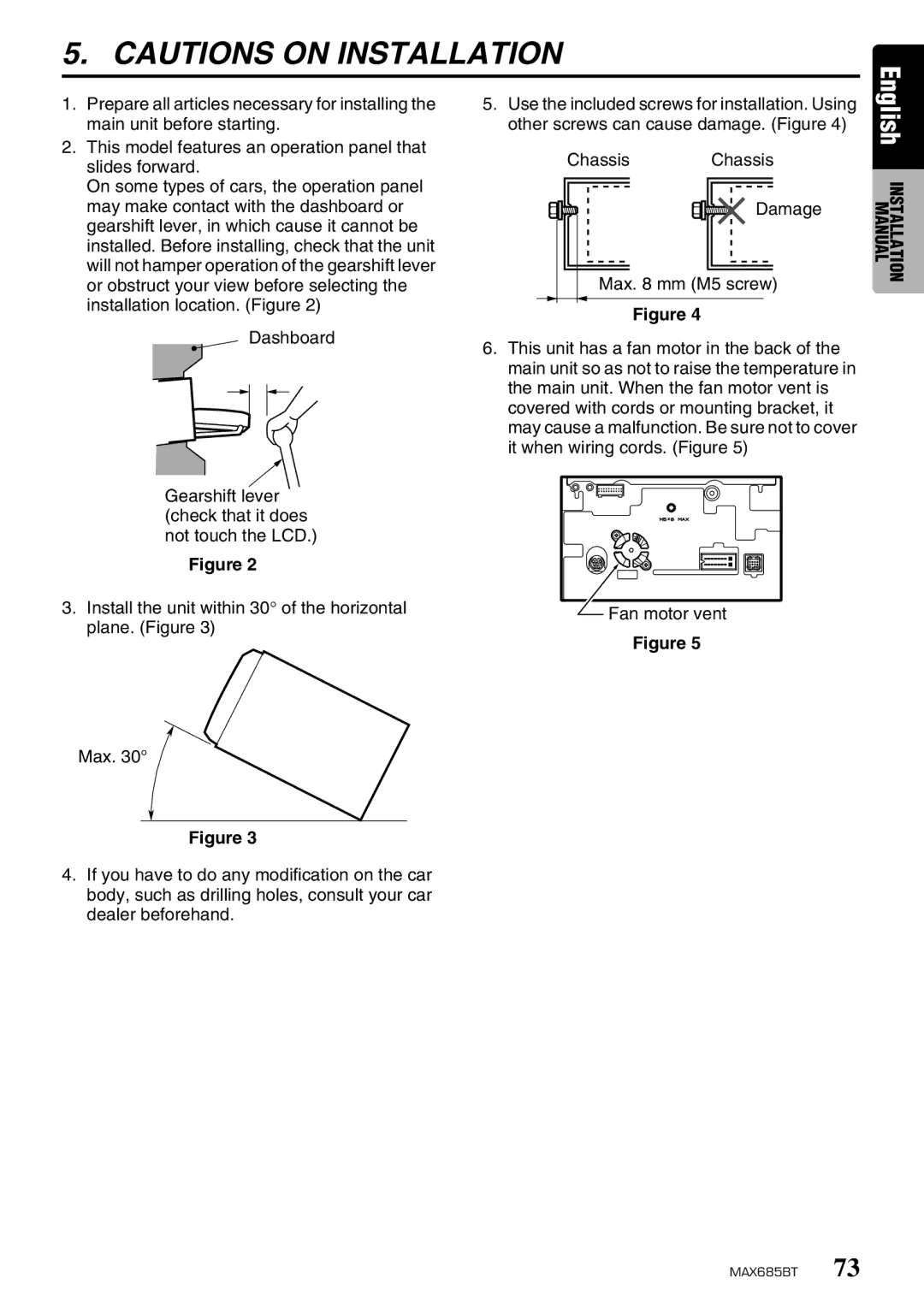 Clarion MAX685BT owner manual English Installation Manual 