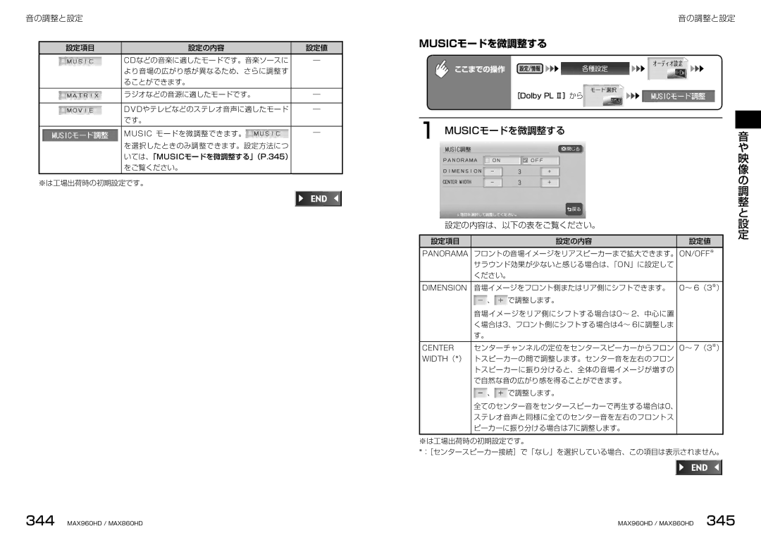 Clarion MAX960HD, MAX860HD manual Musicモードを微調整する 