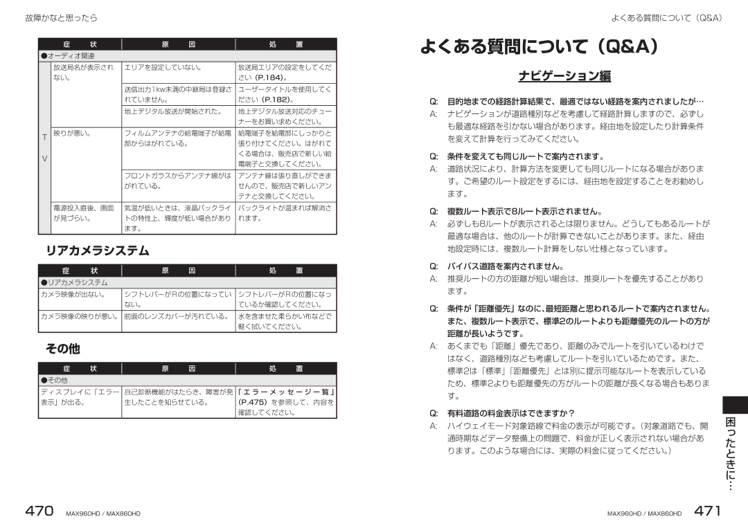 Clarion MAX860HD, MAX960HD manual よくある質問について（Q&A）, リアカメラシステム, その他, ナビゲーション編 