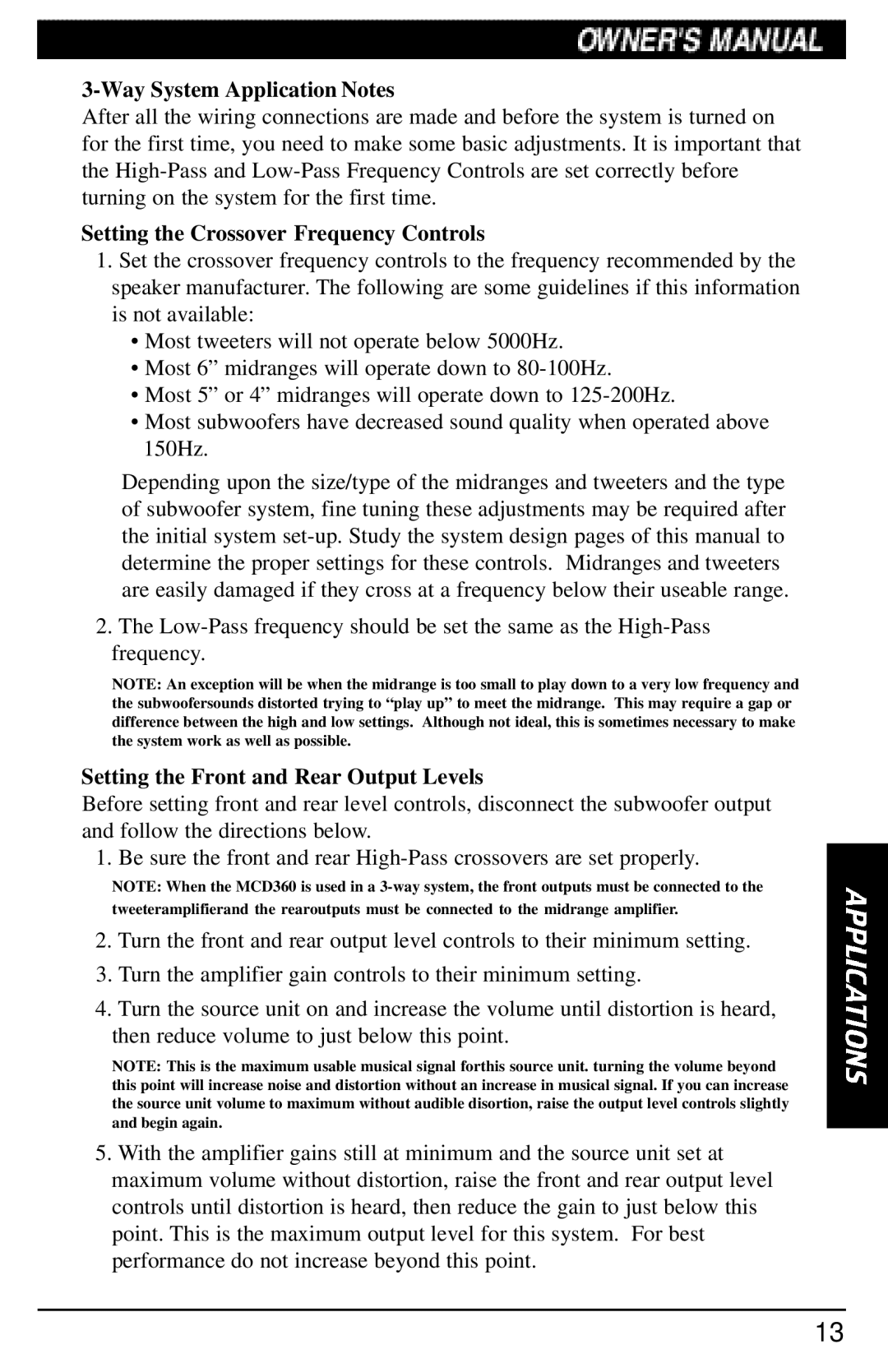 Clarion MCD360 manual Setting the Front and Rear Output Levels 