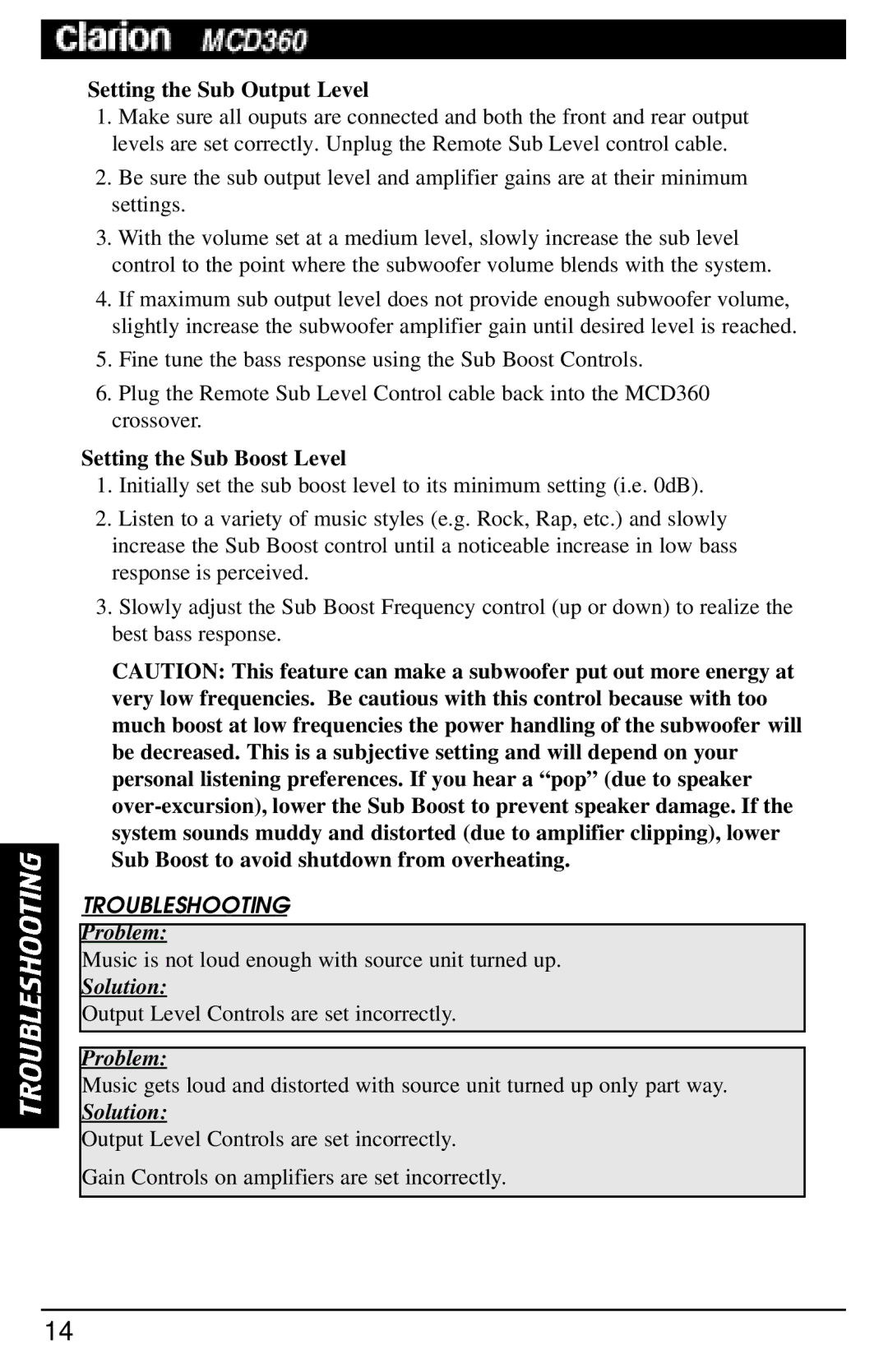 Clarion MCD360 manual Troubleshooting 