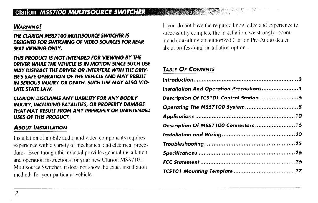 Clarion MSS7100 manual 