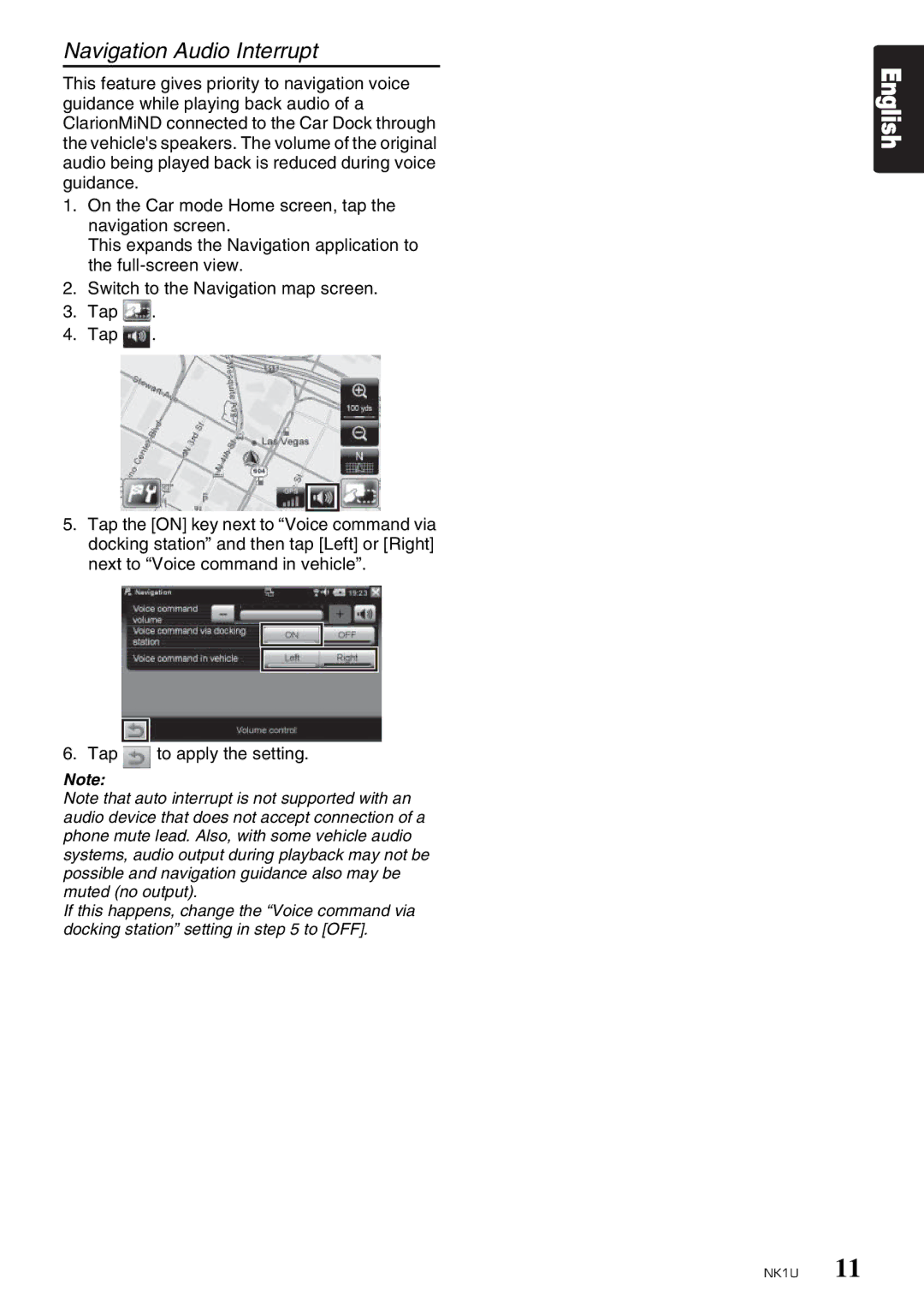 Clarion NK1U manual Navigation Audio Interrupt 