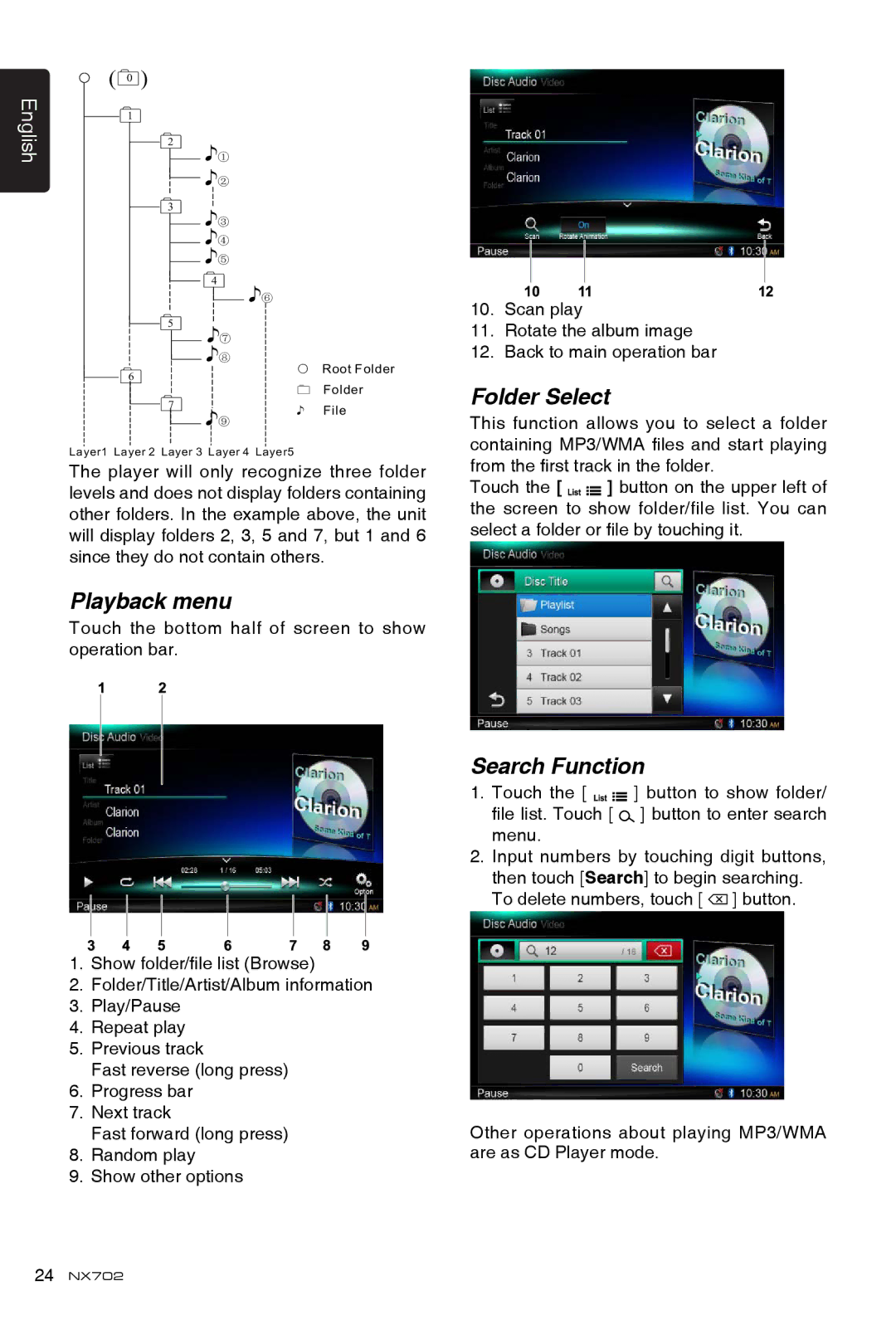 Clarion NX702 owner manual Folder Select 