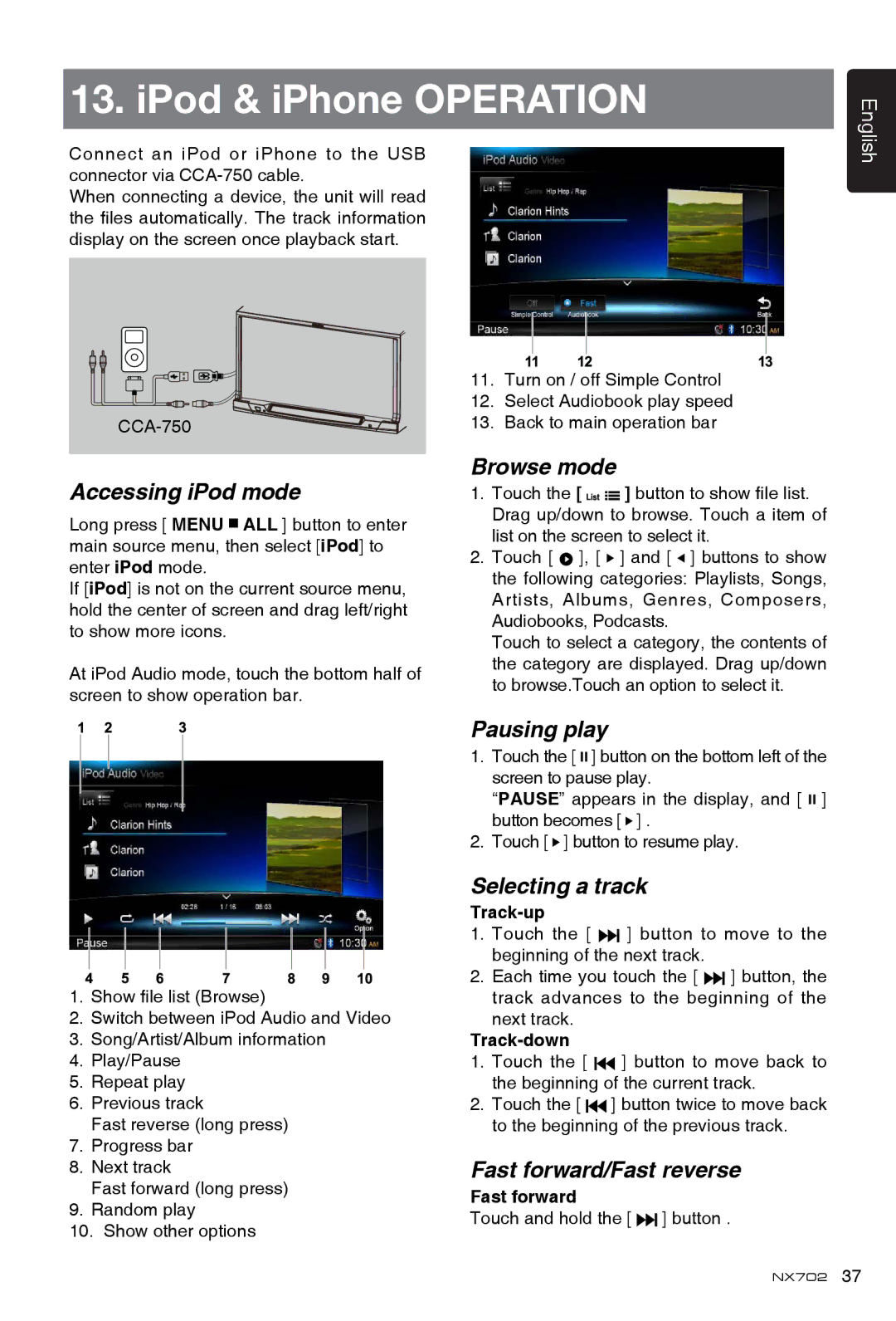 Clarion NX702 owner manual IPod & iPhone Operation, Accessing iPod mode 