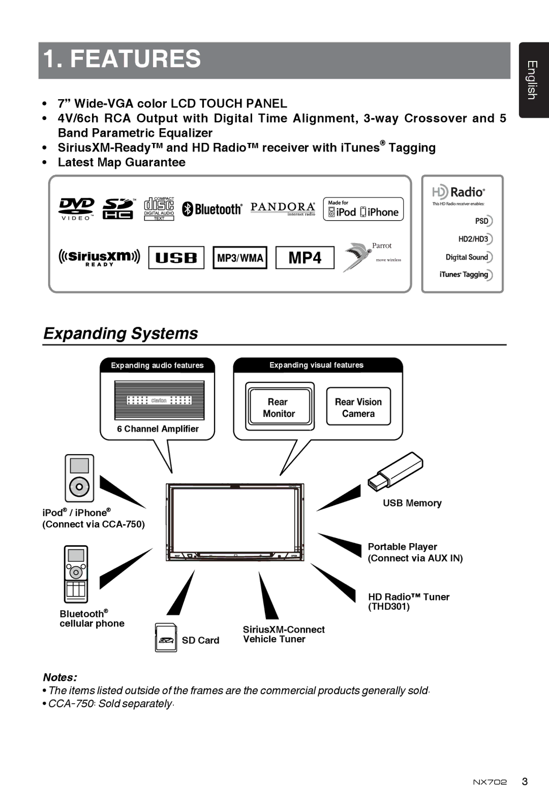 Clarion NX702 owner manual Features, Expanding Systems 