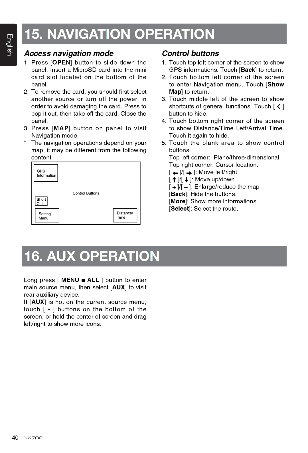 Clarion NX702 owner manual Access navigation mode, Control buttons 