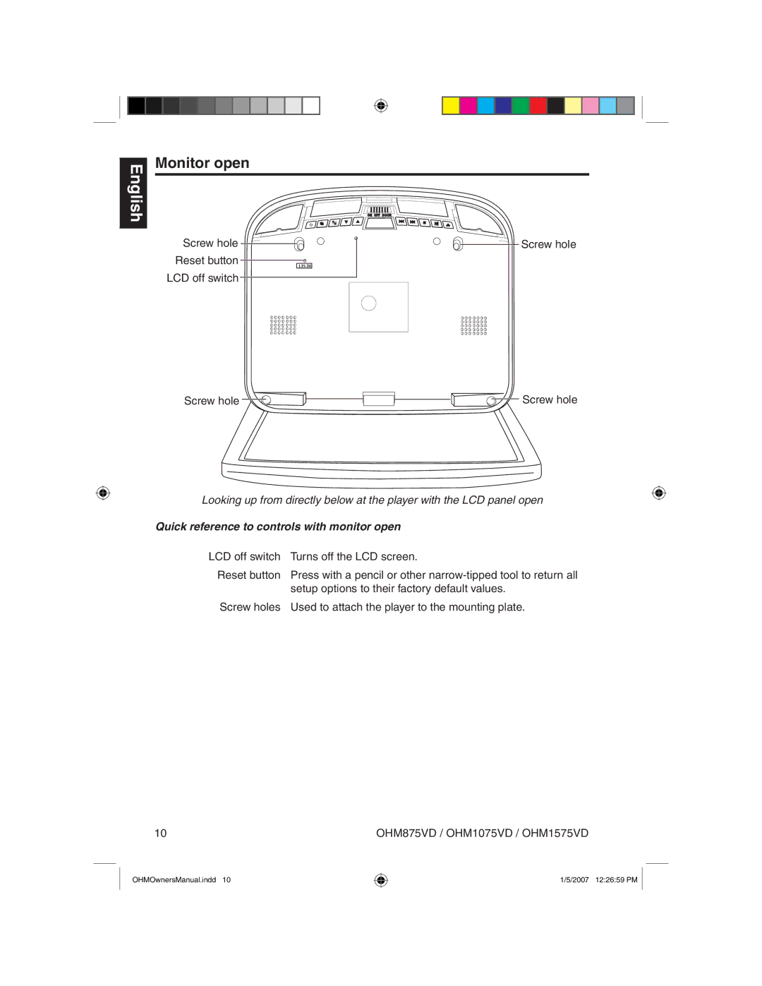 Clarion OHM875VD owner manual Monitor open, Quick reference to controls with monitor open 