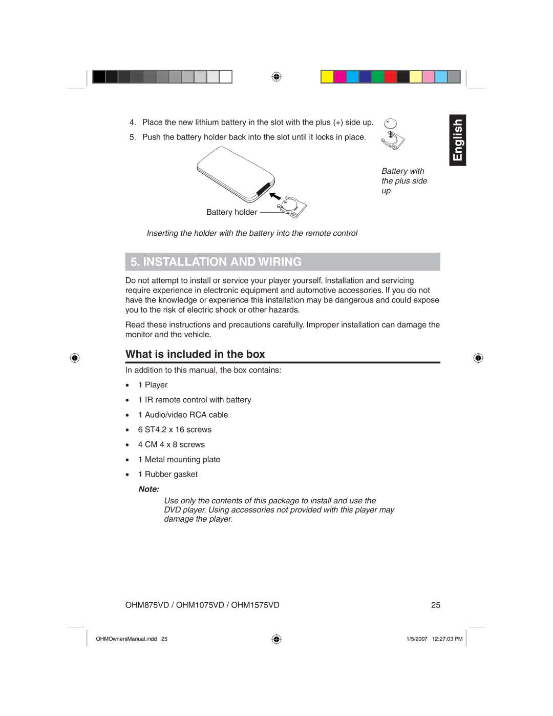 Clarion OHM875VD owner manual Installation and Wiring, What is included in the box 