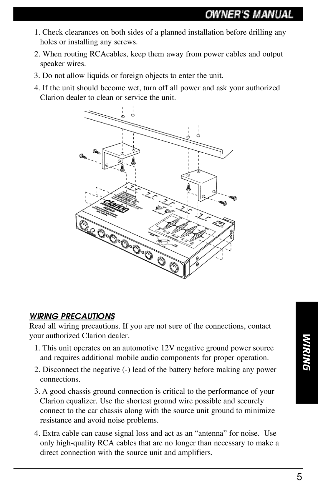 Clarion PEQ460 manual Wiring Precautions 