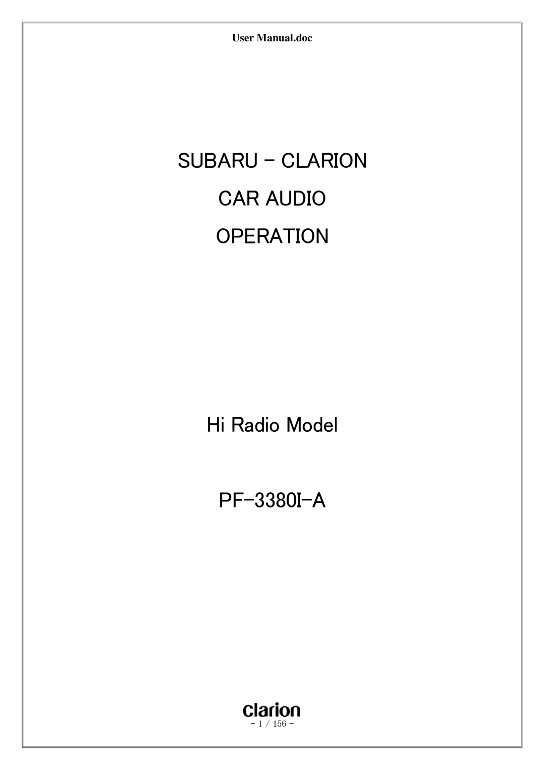 Clarion PF-3380I-A user manual Subaru Clarion CAR Audio Operation 