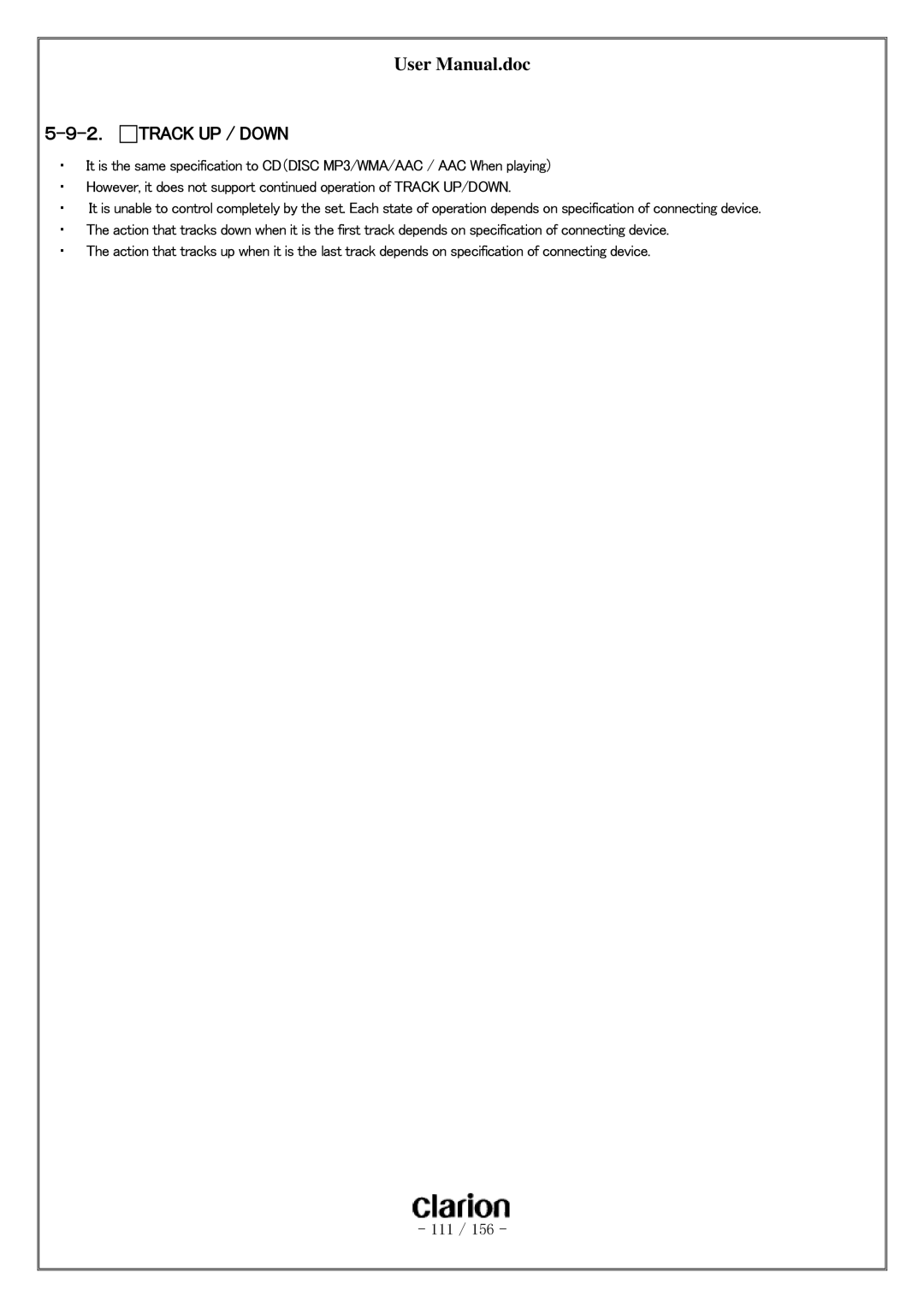 Clarion PF-3380I-A user manual ２． Track UP / Down 