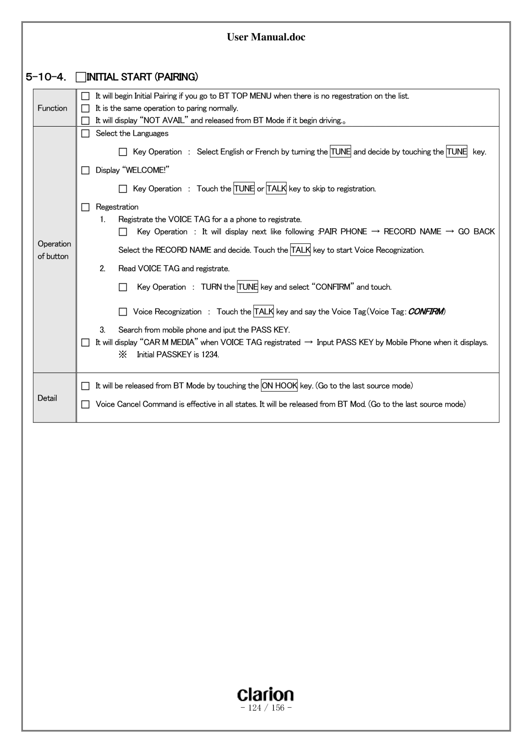 Clarion PF-3380I-A user manual １０-４． Initial Start Pairing 