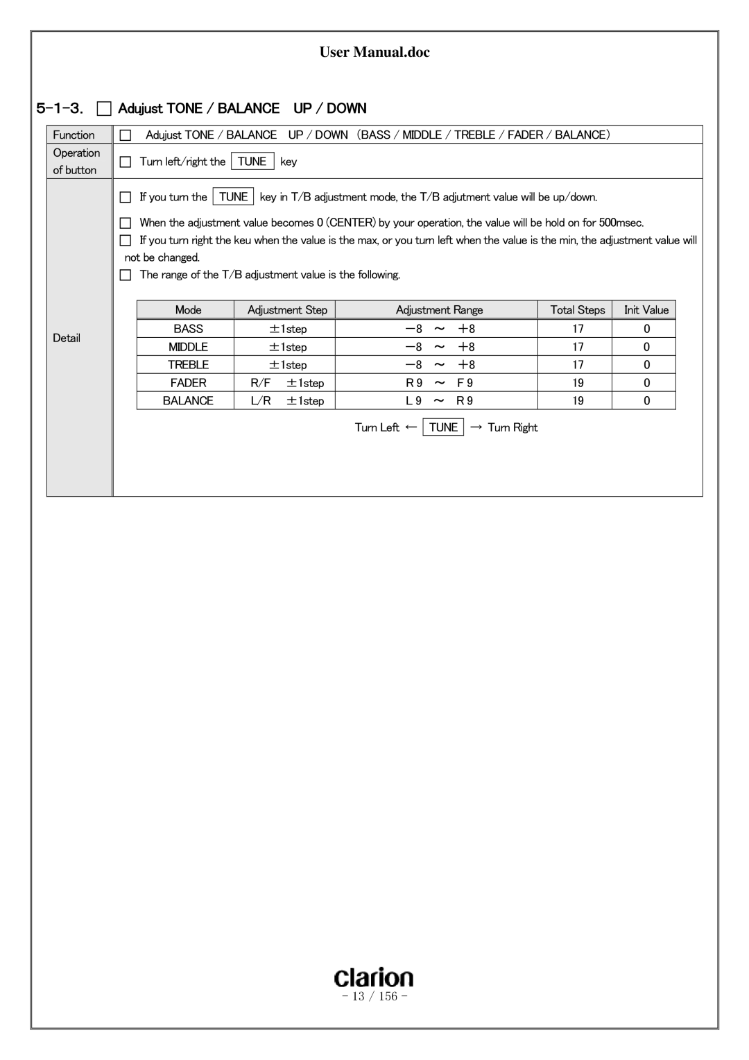 Clarion PF-3380I-A user manual UP / Down, Bass 