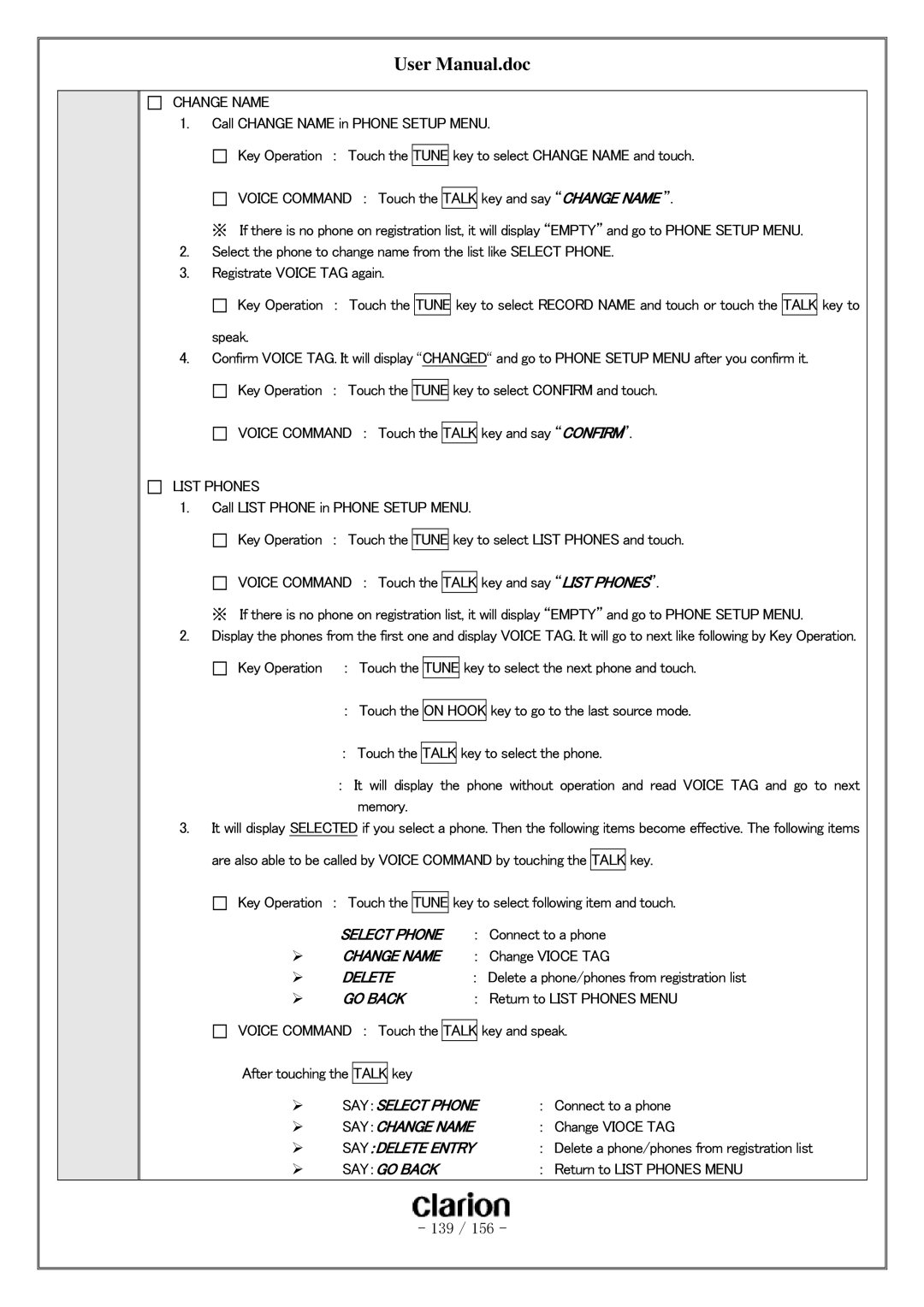 Clarion PF-3380I-A user manual Delete 