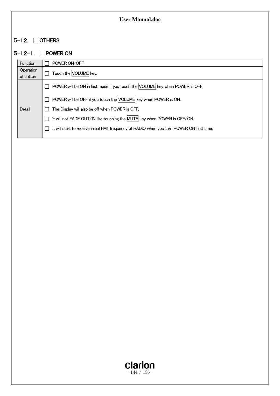 Clarion PF-3380I-A user manual １２． Others １２-１． Power on, Power ON/OFF 