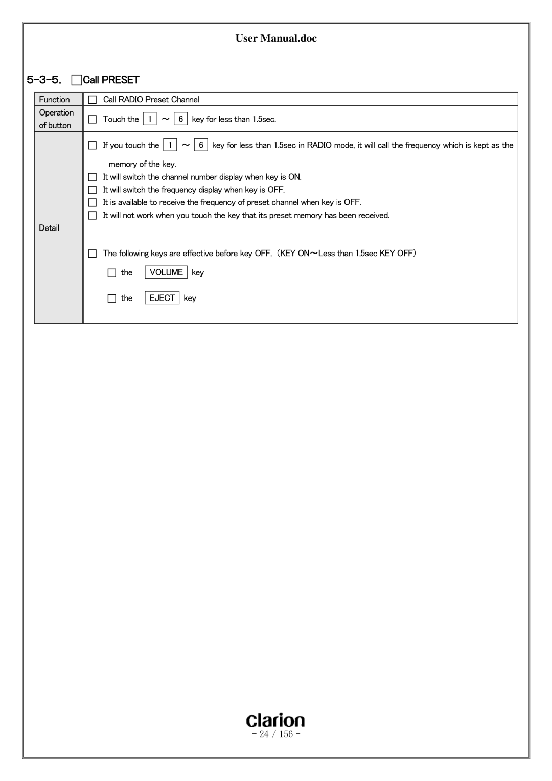 Clarion PF-3380I-A user manual Call Preset, Eject 